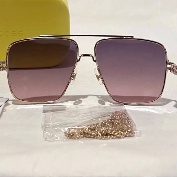 Marc Jacobs 59MM Navigator Sunglasses w/Detachable Chain-Gold Black/Brown-Pink - Picture 5 of 16